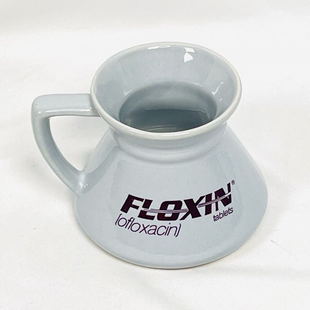 FLOXIN Ofloxacin Pharmaceutical Advertising Ceramic Urinal Mug Medical Promo